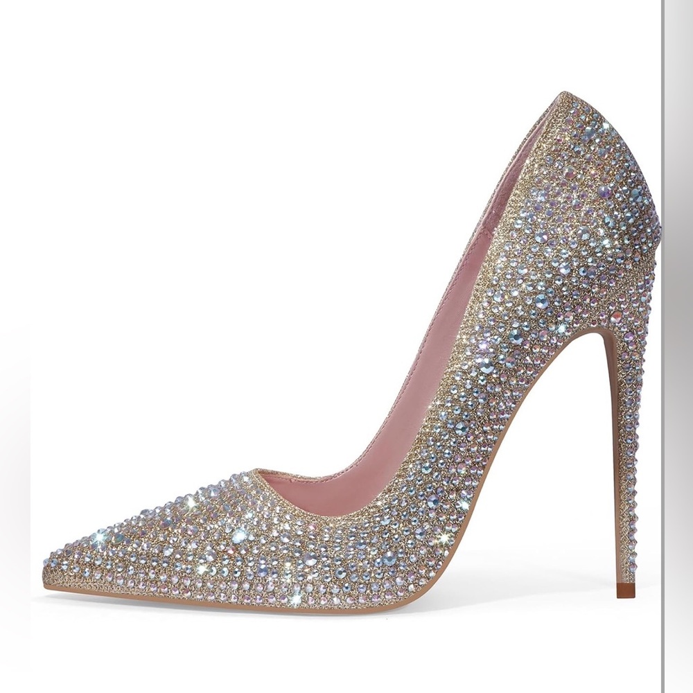 Rhinestone Gold High Heel Pumps for Women